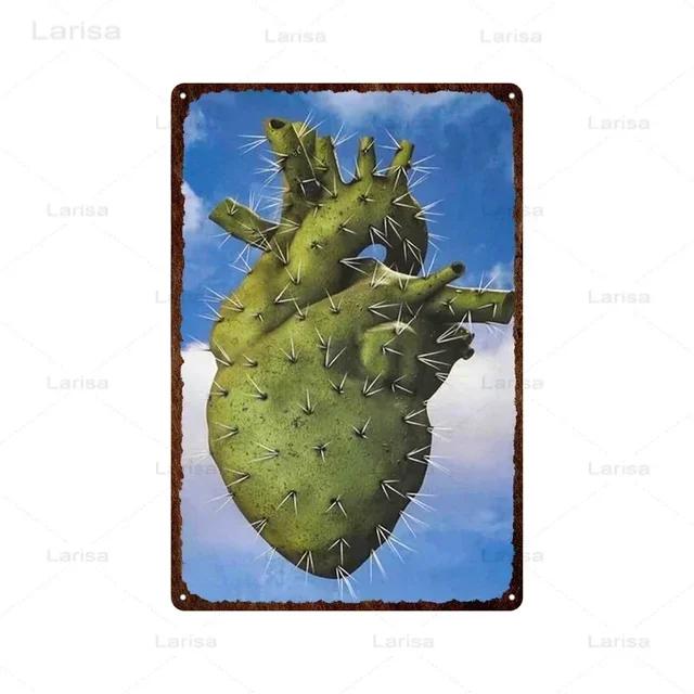 Vintage Floral Metal Plaque  Green Plants  Cactus Tin Sign  Wall Decoration for Garden Kitchen Living Room  Iron Painting Home D