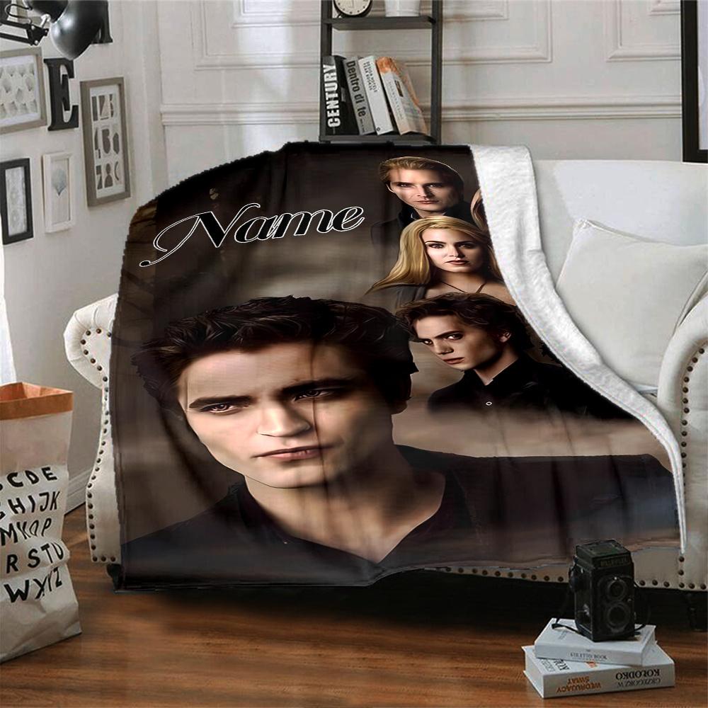 Twilight Saga Characters And Mystic Forest Flannel Blanket With Customizable Name Soft And Comfortable Shawl Blanket For All Seasons Suitable For Home