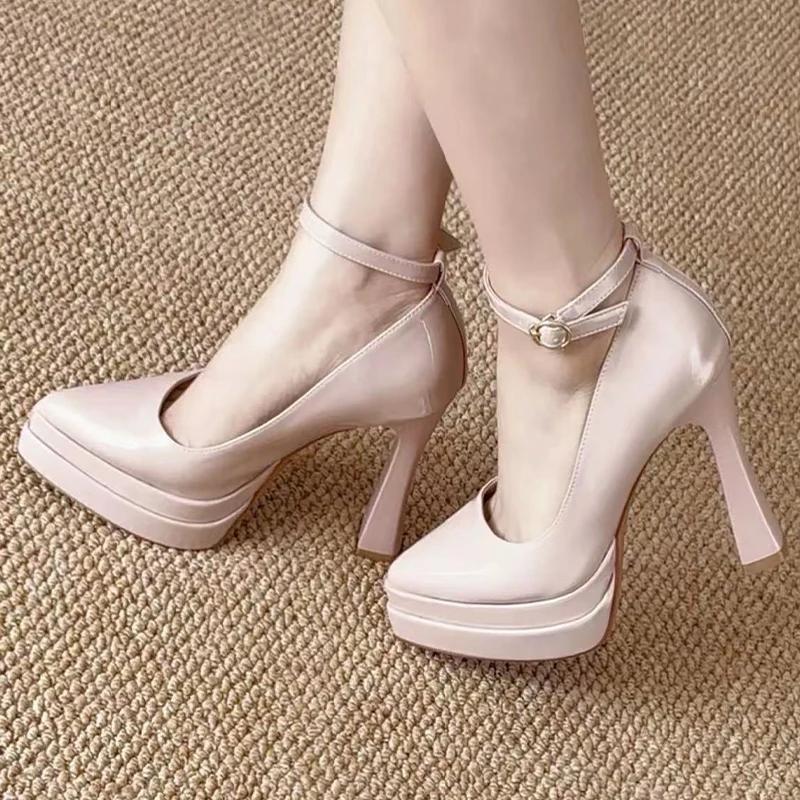 

Модные женские туфли на высоком каблуке Мэри Джейн с острым носком, элегантные сандалии, сексуальная роскошная обувь 2025 лето, дизайнерские массивные лолита, женская обувь 39