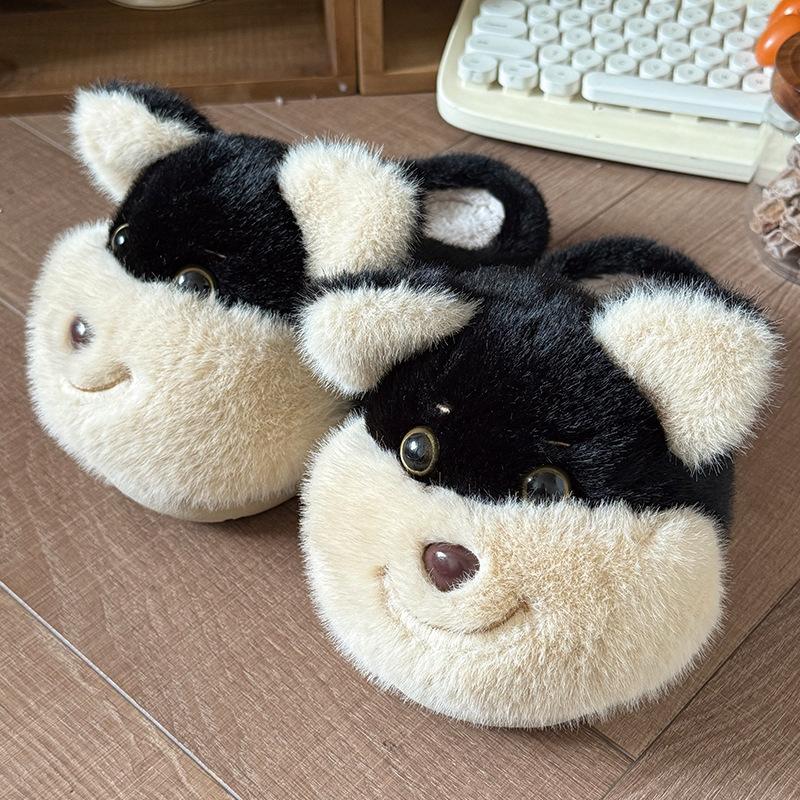 Fashion Women Indoor Cotton Slippers Funny Dog Girls Autumn Winter Warm Shoes Soft Plush Anti-slip Female House Floor Fluffy Slipper