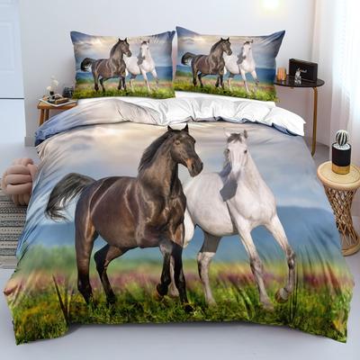 Set Copripiumino con Stampa di Cavalli Singolo Matrimoniale Queen King Biancheria da Letto Piumino Copriletto Morbido Copripiumino Federa Animali Tessile per la Casa