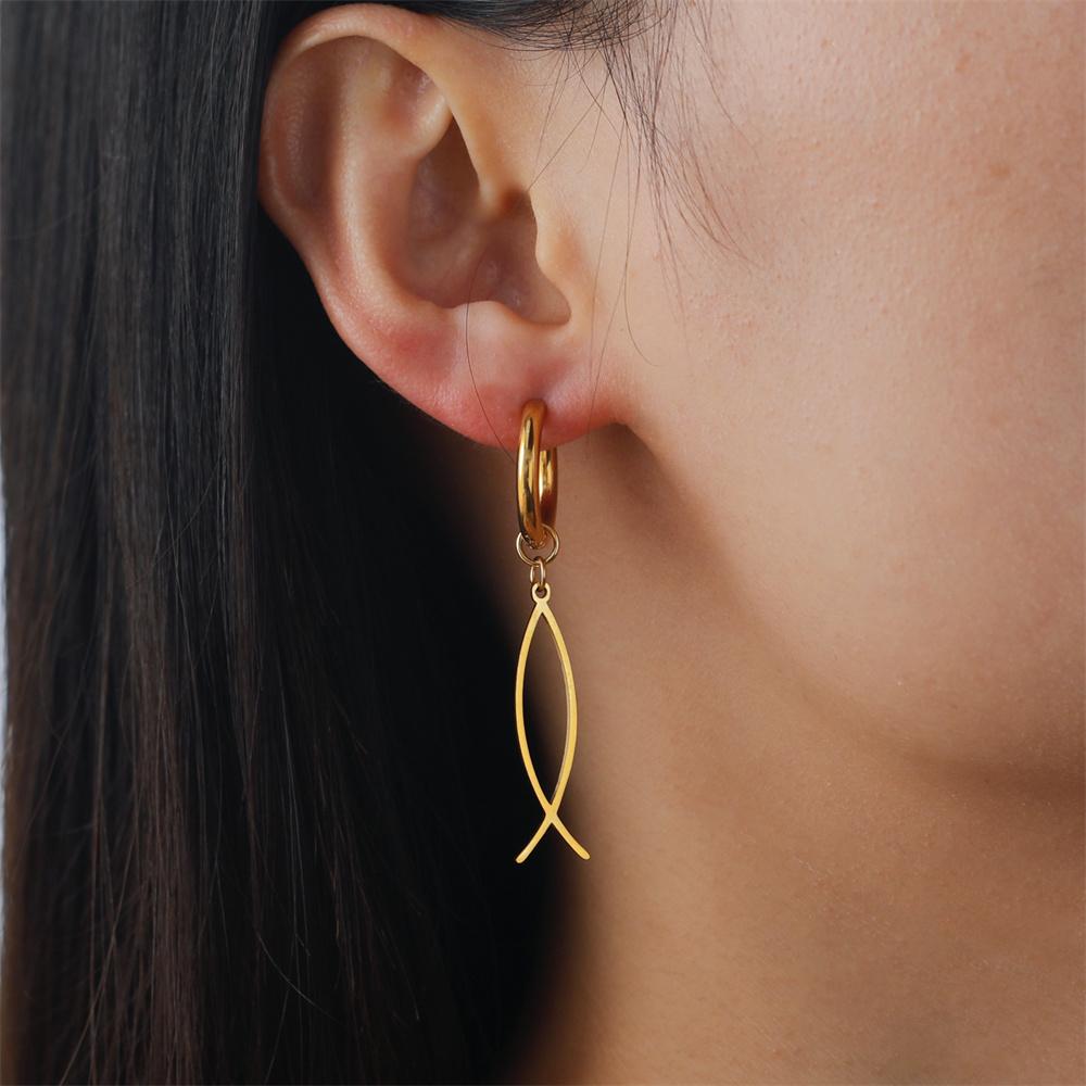 EUEAVAN Stainless Steel Ichthys Jesus Fish Dangle Earrings for Women Men Christian Symbol Hoop Earrings Amulet Religious Jewelry