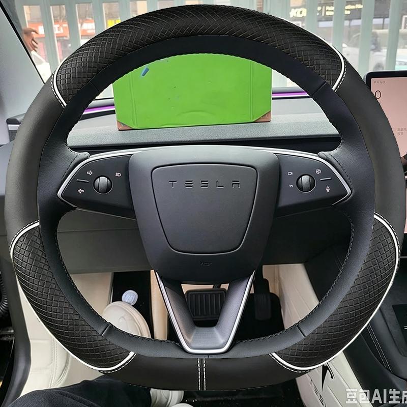 Braid Suede Style Steering Wheel Cover for Tesla Y Model Juniper Model 3 2024 2025 Full Coverage Accessory