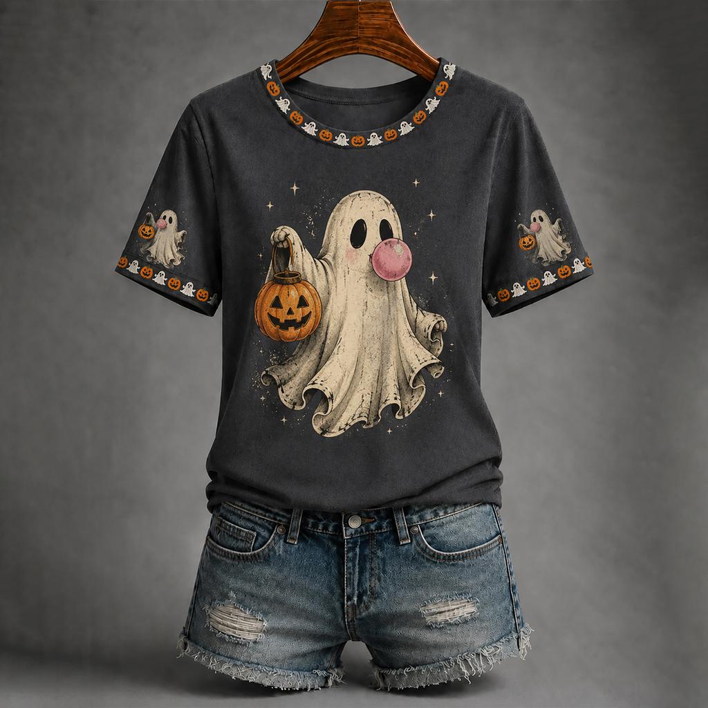 Women's Casual Halloween Print Short Sleeve T-Shirt