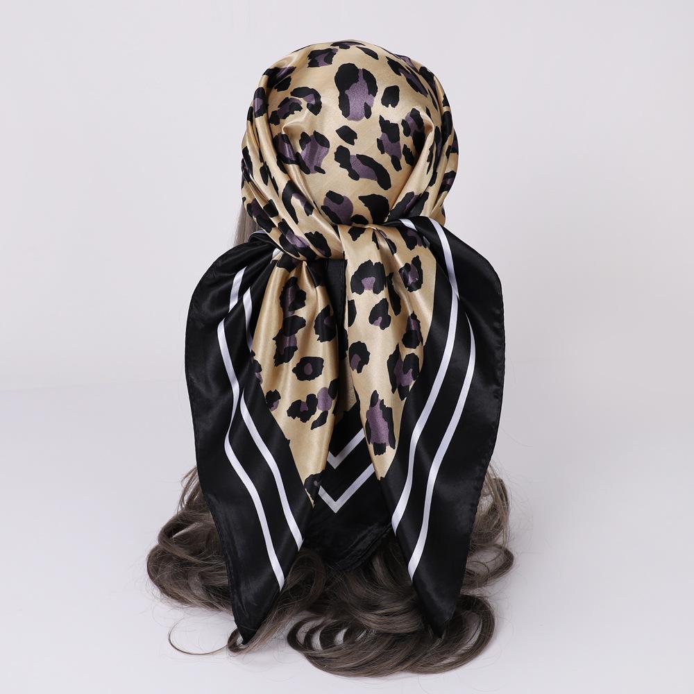 Women's Fashion Leopard Print Head Scarf 90cm Silk Scarf Temperament Scarf New Ladies Square Scarf Sun Shawl