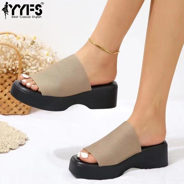 Modern Wedge Platform Slides with Square Toe and Muffin Sole for Outdoor Use