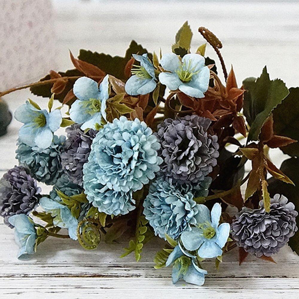 

European Style Artificial Lilac Flowers Rose Small Bundle Simulation Flowers Carnations Soft Home Decoration Flowers синій