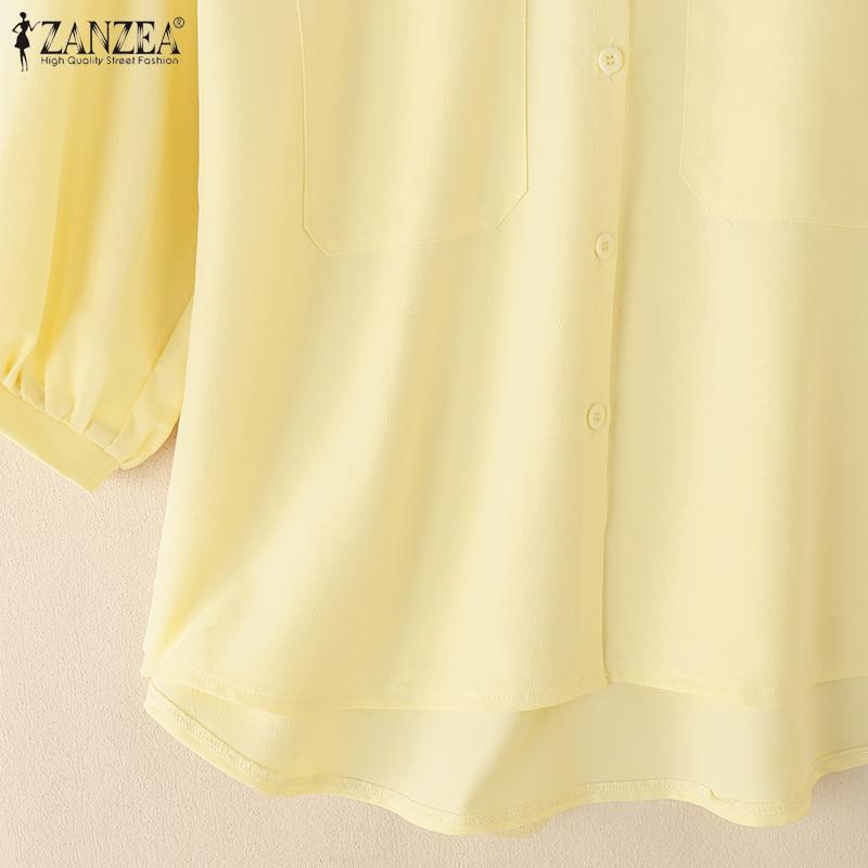 ZANZEA Women Casual Round Neck Loose 3/4 Sleeve Blouse