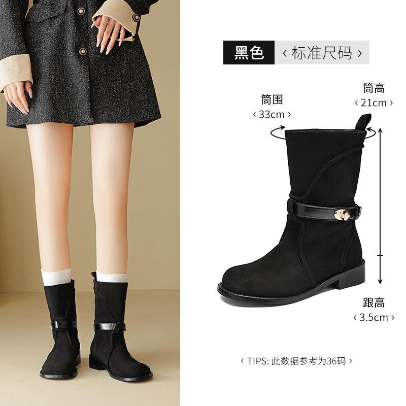 Augustine black Martin boots women's 2025 new autumn platform-soled retro short boots medium tube British western boots