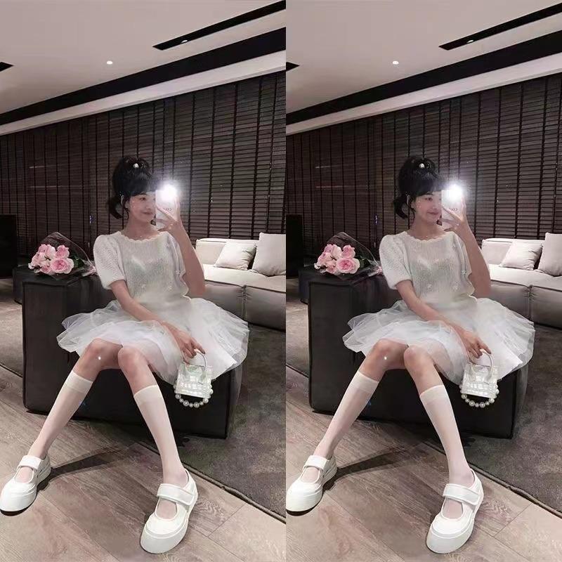 

Белые/Черные Гольфы из Нейлона Средней Длины Весенние Тонкие Носки в Стиле Инс Тренд Длинные Гольфы до Колена с Чулочно-носочными Изделиями для Школьницы JK One Size белый