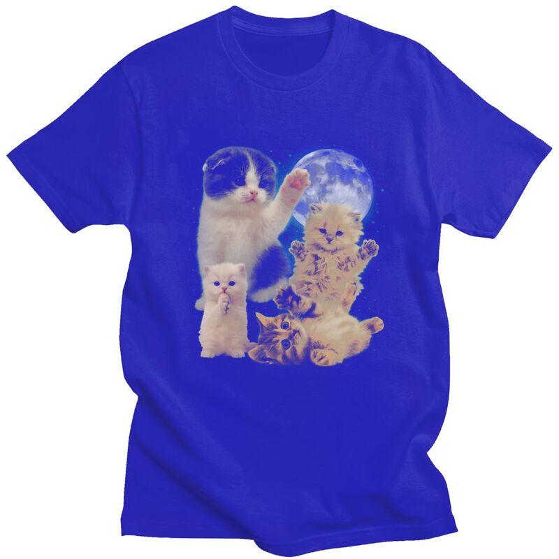 Cute Kittens Cat Moon Cosmic Printed T Shirt for Unisex Pure Cotton Tshirts Fashion Streetwaer Short Sleeve Tee Shirt
