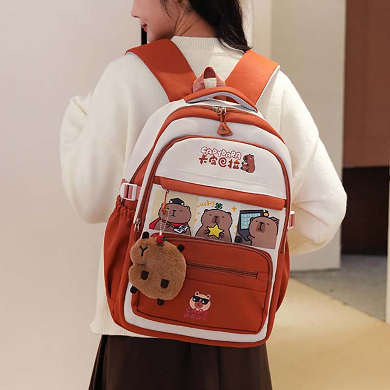 New Capybara Lightweight Burden-reducing Backpack Large Capacity Spine-Protective Wear-Resistant Waterproof Schoolbag for Primary School Students