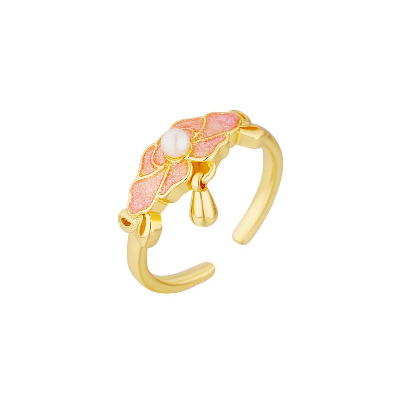 Peony Pink Fashionable Copper Ring Vintage Style Adjustable Open Floral Jewelry