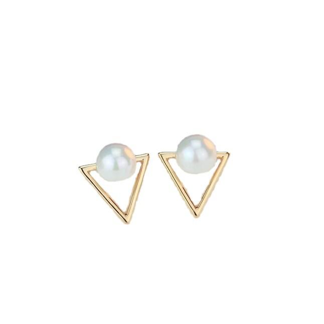 Korean Elegant Triangular Pearl Stud Earrings
