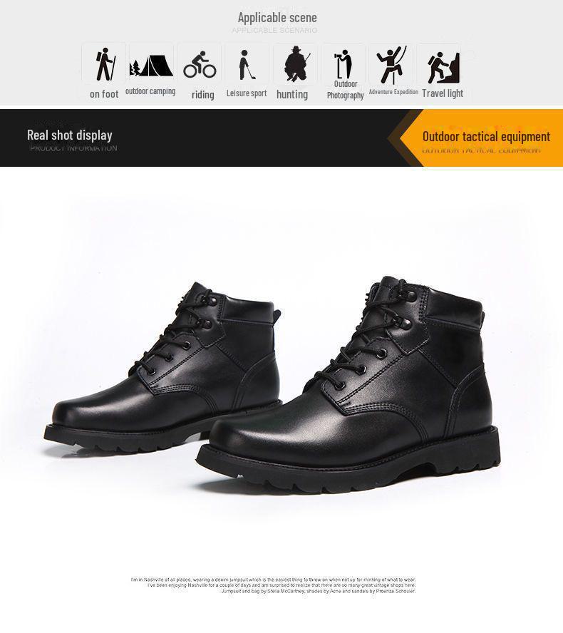 Pánské zimní bojové boty z pravé kůže s vlněnou podšívkou a vojenským háčkem