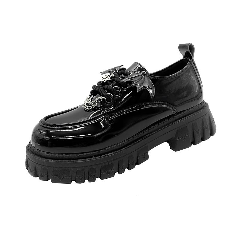 Fashion Punk Wind Fashion Single Shoes Autumn New Devil Bat Wings Gothic Women's Shoes Thick Bottom Waterproof Platform Metal Chain