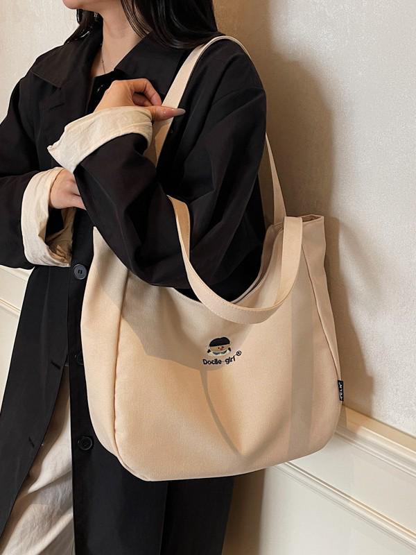 2025 Minimalist Large-Capacity Canvas Shoulder Tote with Embroidery