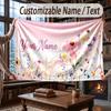 Floral Garden Theme Throw Blanket Custom Name Text Personalized Blanket Soft Cozy Blanket for Home Sofa Bed