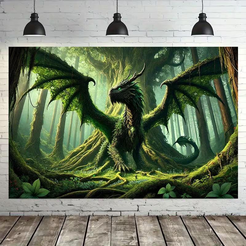2D Magischer Grüner Drache Foto Hintergrund für Studio Fotoshooting