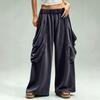 Women's Fashion Wide Leg Pants with Elastic Waist and Large Pockets, Color Loose Fit Casual Trousers