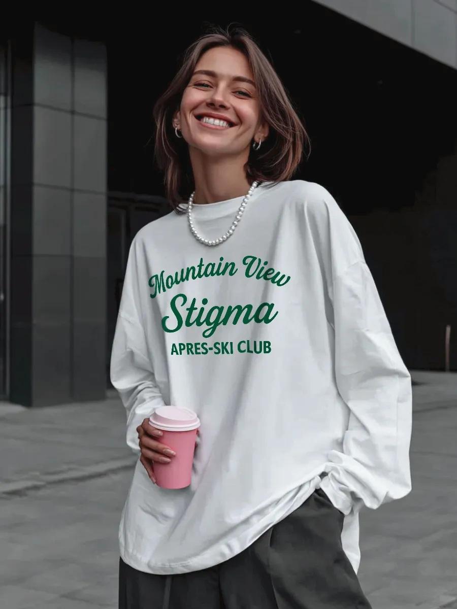 

Versatile trend personalized Hong Kong flavor letter printing autumn new cotton t-shirt chic top XXXL білий