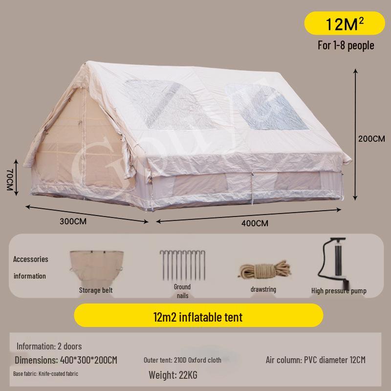 12 sqm Lightweight Inflatable Tent with Double Doors & Skylights for Outdoor Camping 8㎡