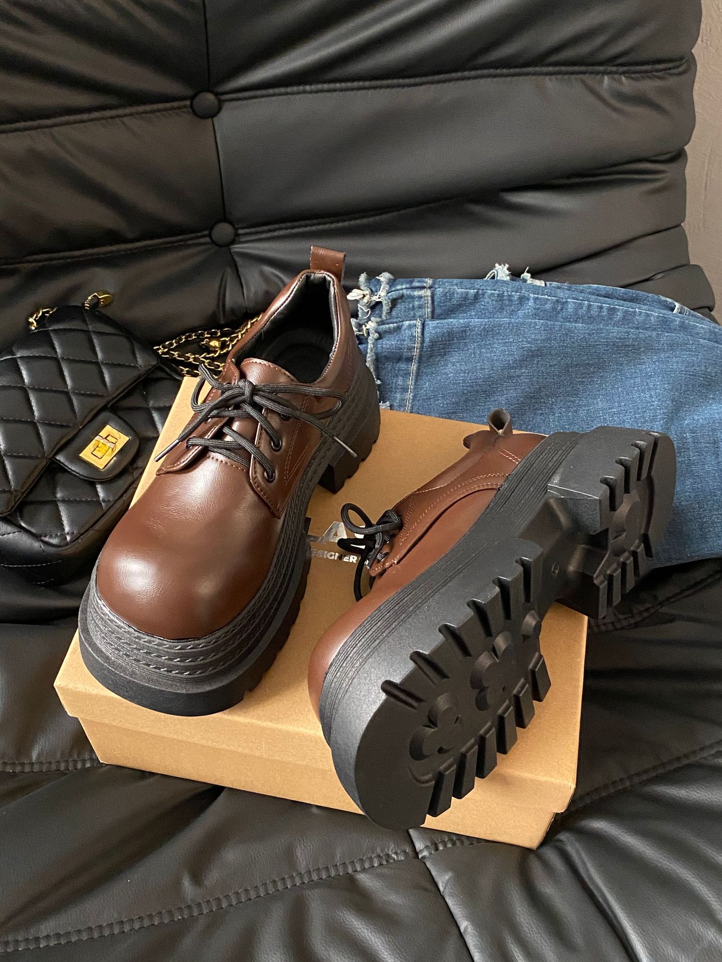 

Лоферы на платформе женские 2025 весна новые ретро британский стиль черные в стиле колледжа одинарные туфли женские маленькие кожаные туфли 39 коричневый