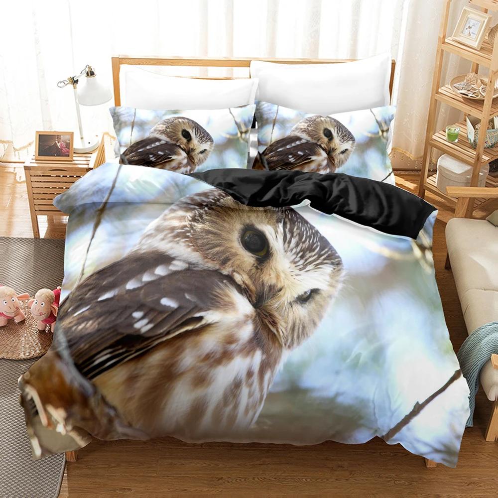 Owl Duvet Cover Set Queen Size Cute Cartoon Magic Owl Bedding Set Owl Comforter Cover for Boy Girls Cute Animal Bedspread Cover
