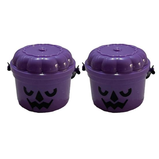 2 Pcs Halloween Boo Buckets Plastic Pumpkin Pails with Handle Portable Small Candy Bowls for Kids Trick or Treat Halloween Party Favors