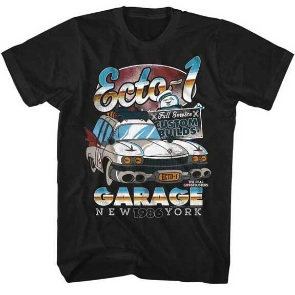 The Real Ghost Busters Animated TV Series Ecto-1 Garage 1986 NY Men s T Shirt XL