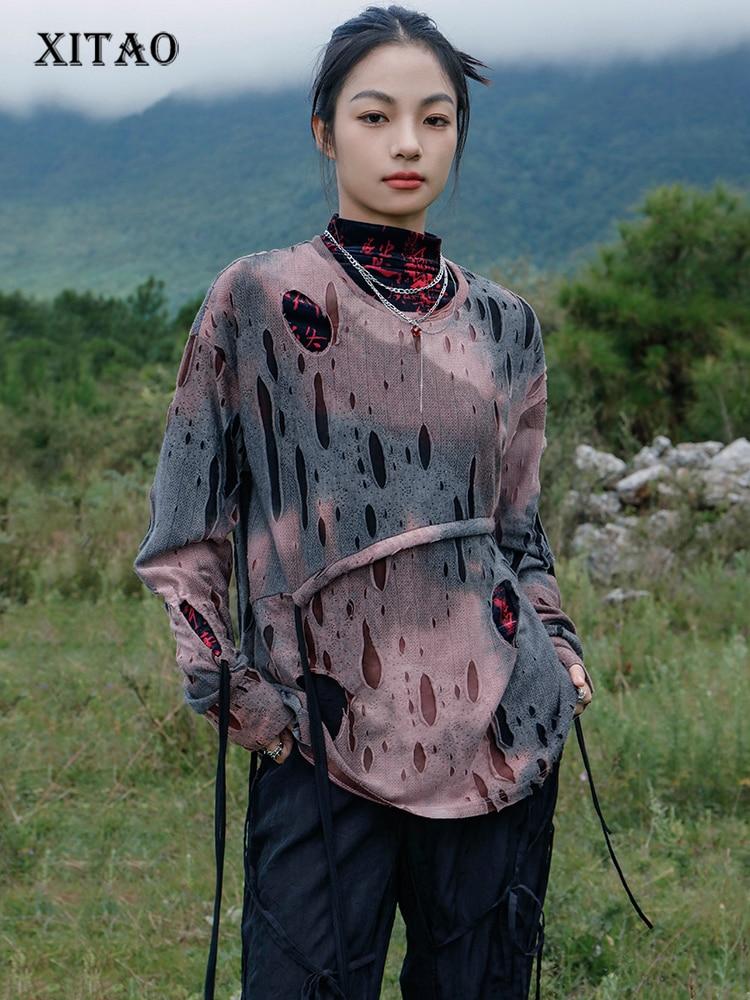 

XITAO Fashion выдалбливают старую футболку, женский топ WLD9122