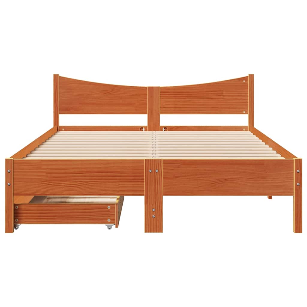 Solid Wood Bed with Drawers Wax Brown 120x200 Cm Pine