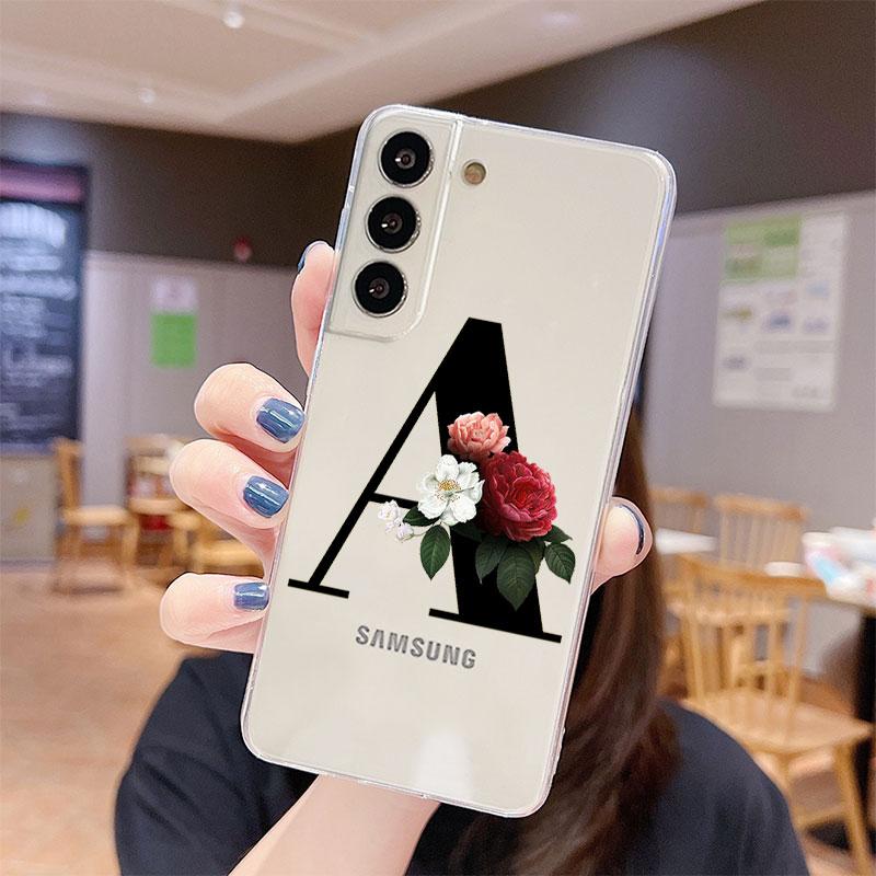 Klare Hülle für Samsung Galaxy S22 S20 FE S21 S10 S9 Plus Note 20 Ultra 10 Lite 9 Weiche TPU-Telefonschale Buchstaben DIY Blume