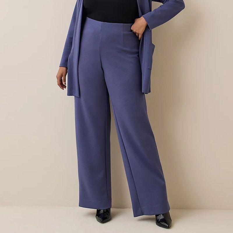

100.00kg Plus Size Women s Clothing Chubby Girl Slim-Fit Wide-Leg Pants High Waist Casual Elastic Waist Bootleg Pants Straight-Leg Pants Autumn Blue Pants length T 5 pieces