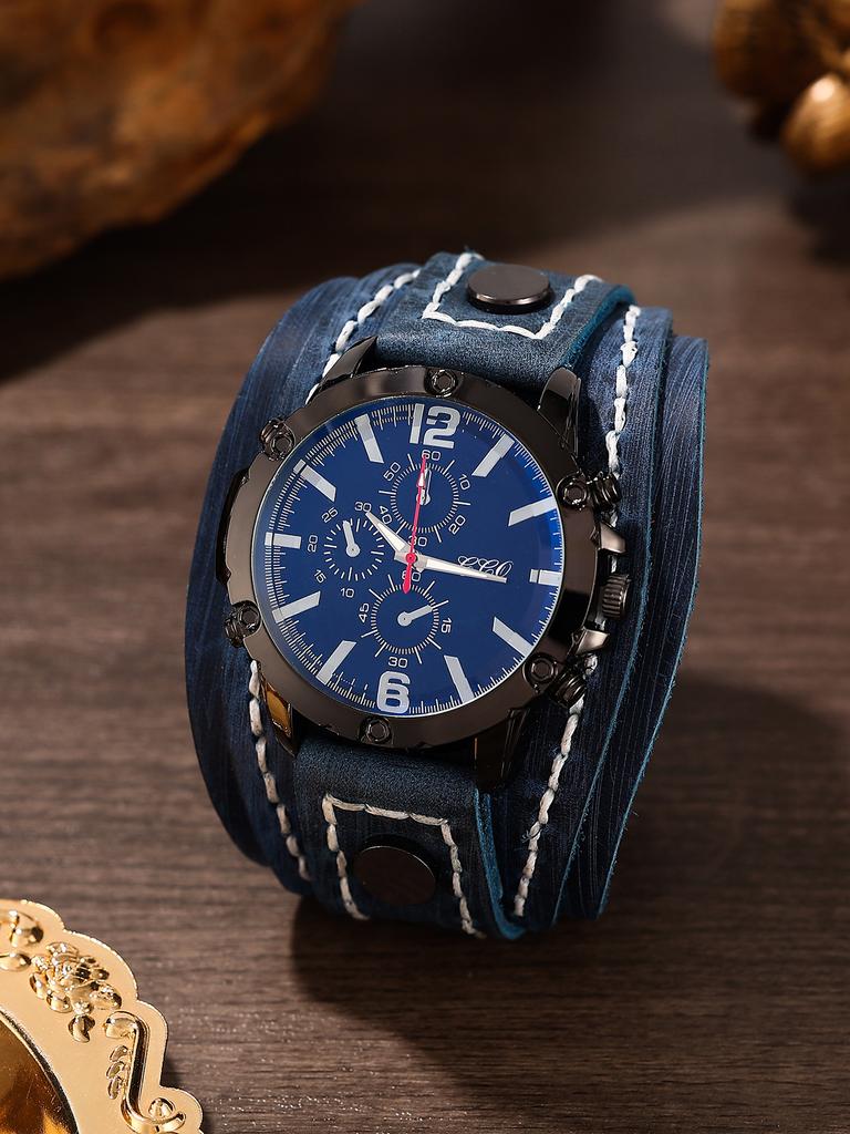 Affordable Stylish Vintage Leather Large Dial Neutral Quartz Watch