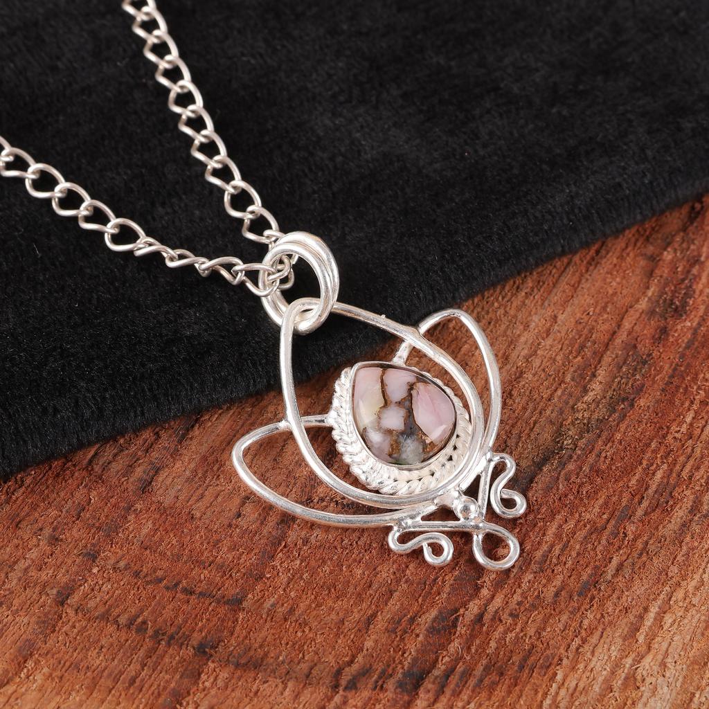 Pink Copper Turquoise Handmade Gemstone Pendant, 925 Sterling Silver Pendant Wonderful Jewelry, For Anniversary Gift