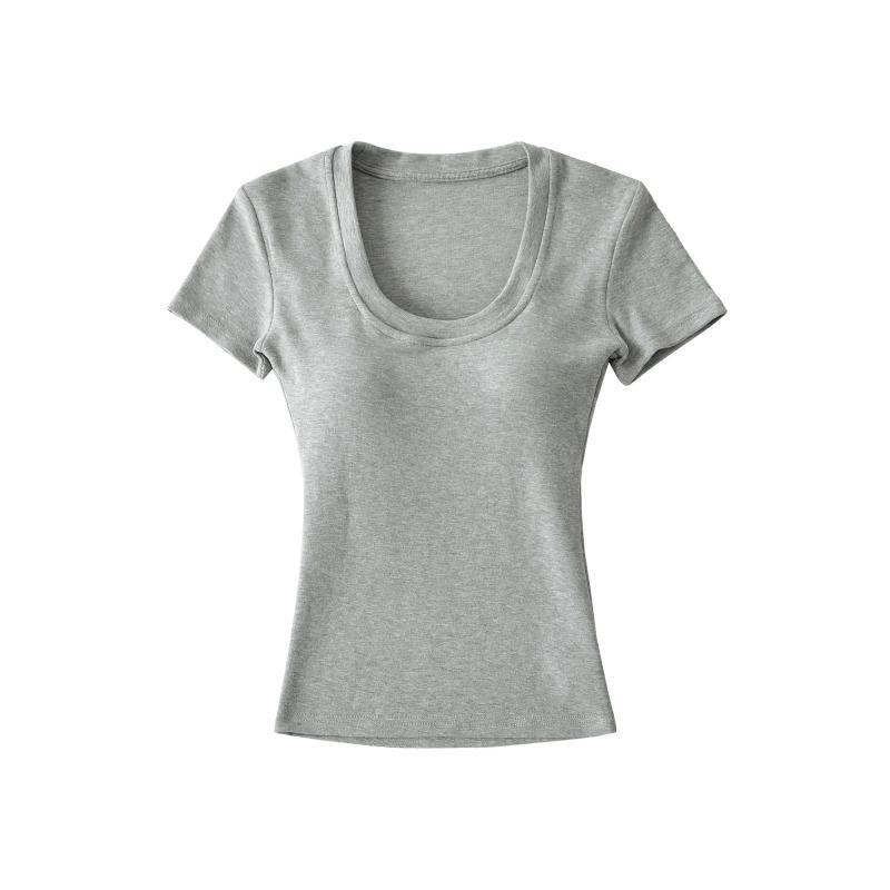 Spice girl u-neck short-sleeved t-shirt women's short with chest pad summer waist tight sexy t-shirt high waist bottoming shirt top