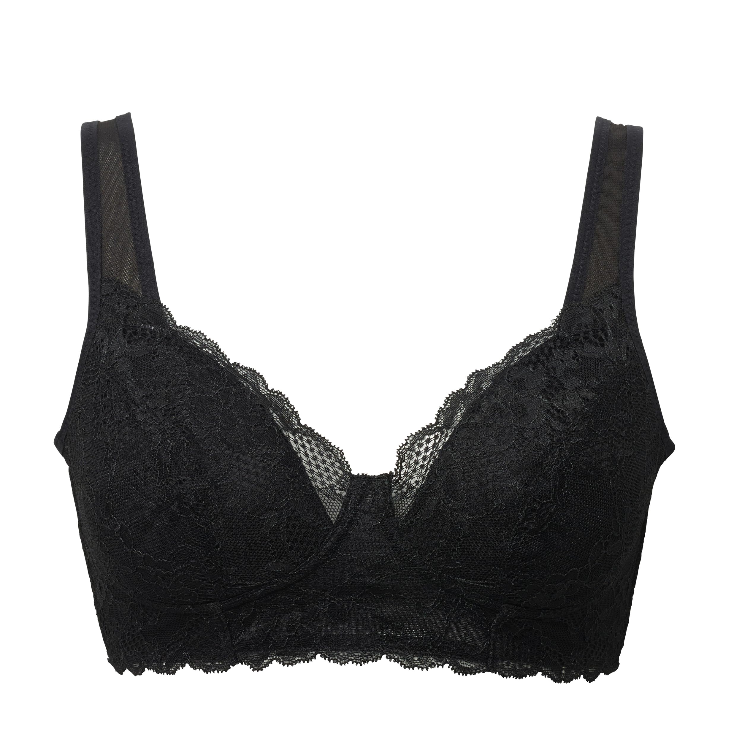 

BVD Cool Black Bra, Lace, Lightweight, Breathable, Wireless, Half-Top Bra, Women s,