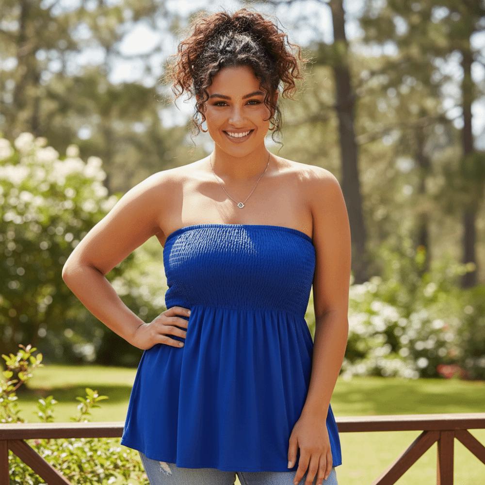 Plus Size Loose Fit Ribbed Texture Strapless Tube Top Off Shoulder Crop Top Hot Girl Tank Top