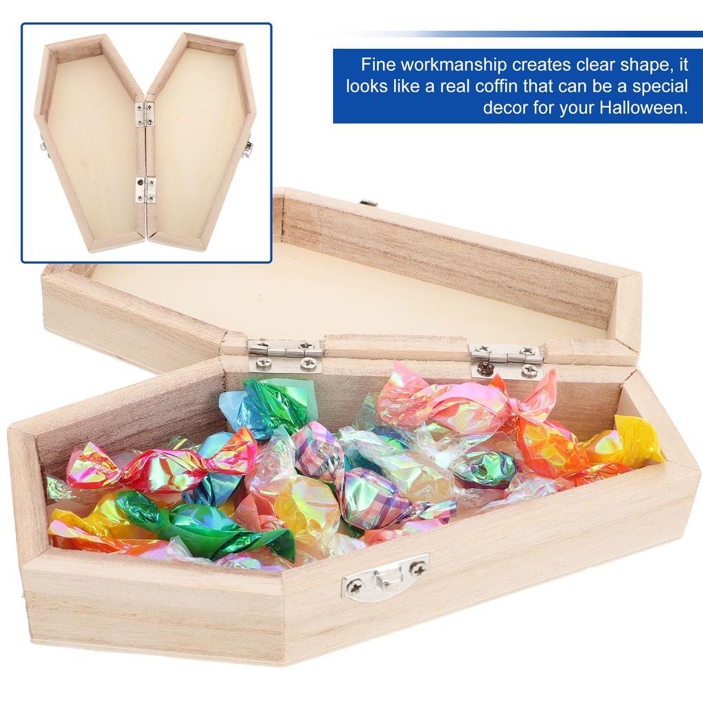 Halloween Coffin Candy box Mini Hexagonal Coffin Gift Box Wooden Box Candy Storage Box DIY Halloween Party Gift Box Accessories