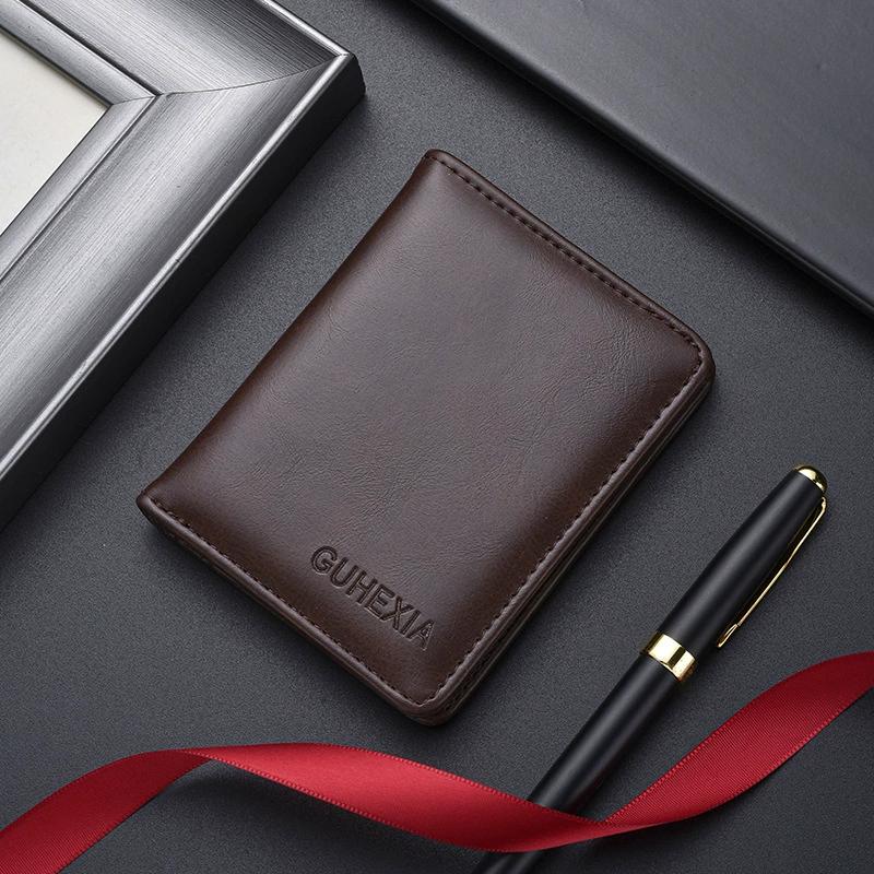 

Винтажные кожаные мини-кошельки для мужчин, держатель для карт с RFID-защитой, короткий зажим для денег, тонкий мужской кошелек, мужская сумка-кошелек кофейный