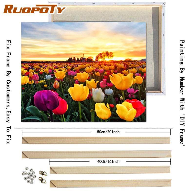 RUOPOTY DIY Frame Oil Painting By Numbers Tulip Flower Home Decor Acrylic Home Decor On Canvas Wall Art Picture For Living Room