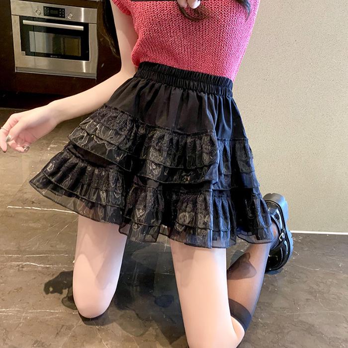 White Lace High-Waist A-Line Midi Skirt - Women's Spring/Autumn Korean Style