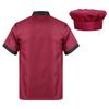 Unisex oddychający fartuch szefa kuchni z krótkim rękawem, zapinany na guziki, kurtka kucharza, uniform piekarni, kuchni, restauracji, czapka