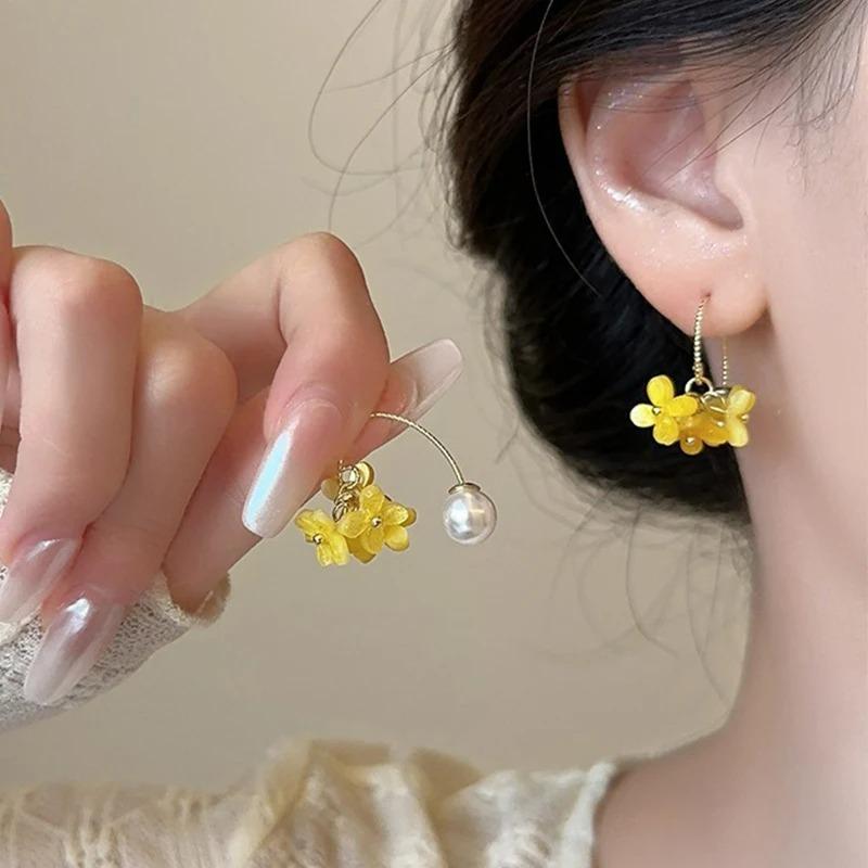 Vintage Smudging Enamel Pearl Drop Glaze Flowers Stud Earrings for Women Multi-colored Fashion Jewelry Accessories