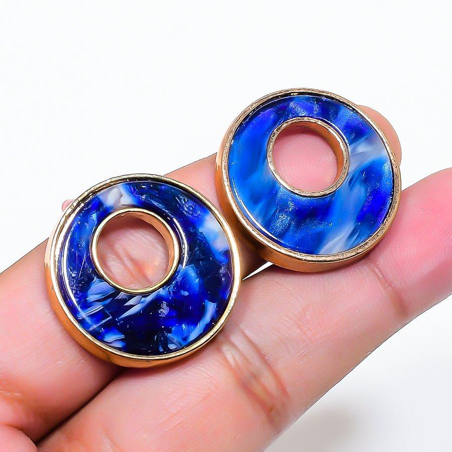 Natural Dichroic Glass Gemstone Brass Jewelry Earring 1.02 AE-12912