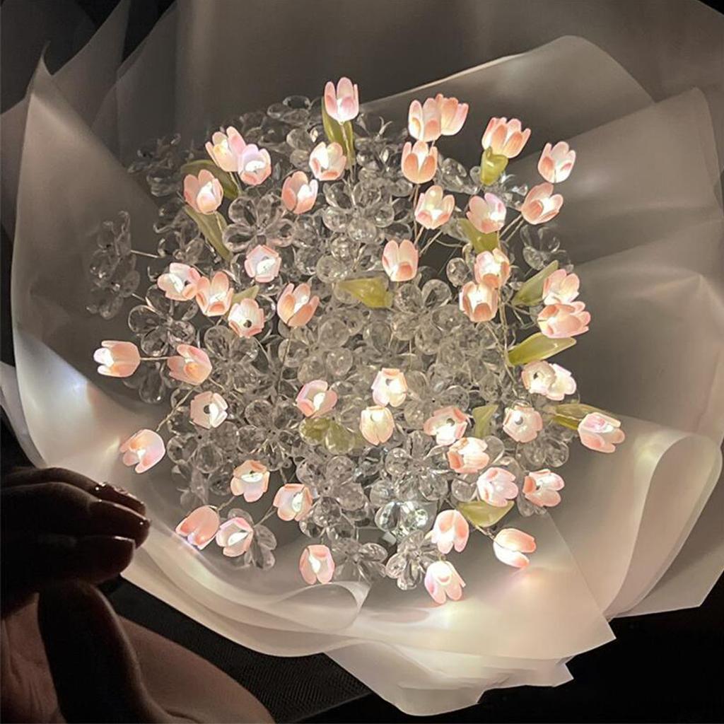 Tulip Glowing Bouquet with Light Strip DIY Handcraft Beautiful Tulips Artificial Flowers for