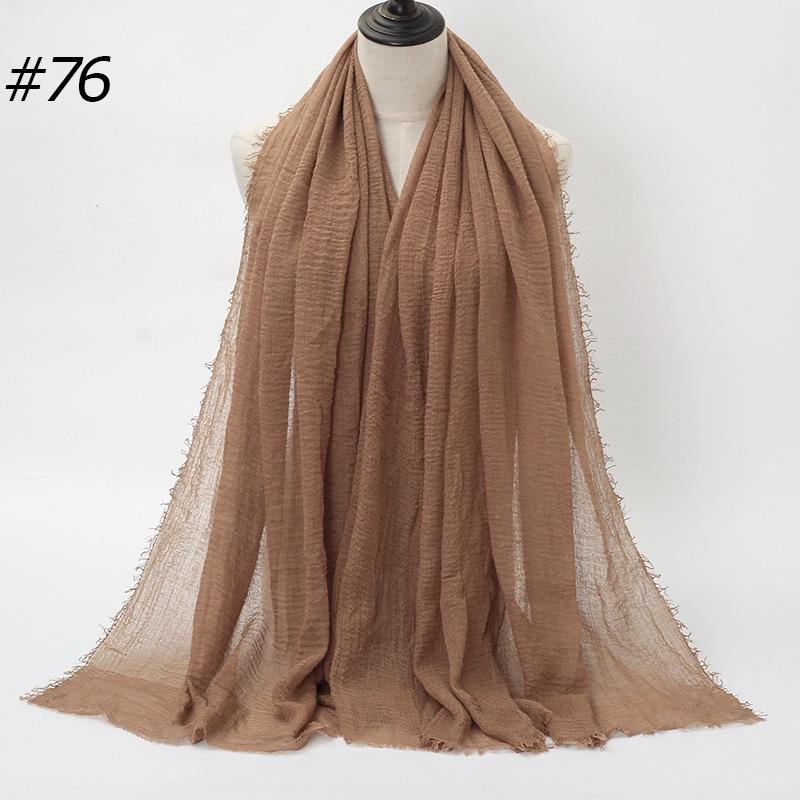 Solid Color Wrinkled Cotton-Linen Feel Women's Headscarf with Fur Edge