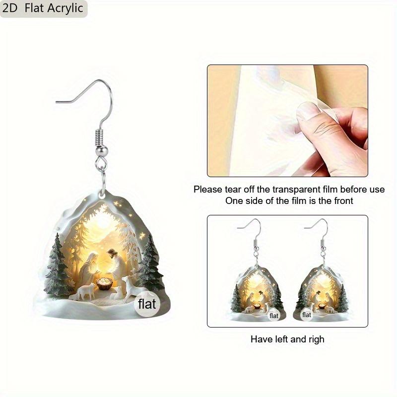 2D Flat Christmas Earrings White Nativity Scene Pattern Acrylic Pendant Earrings Christmas Accessories Gifts
