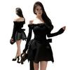 2025 Fashion Women's Black Bow Strap Waist Skinny Dress